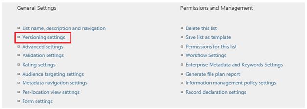 set Versioning Settings